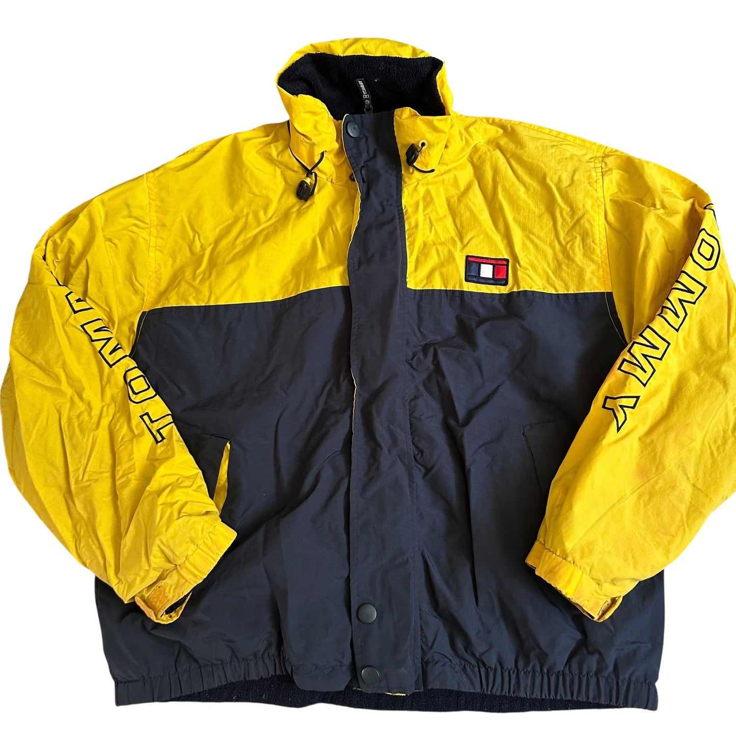 Vintage 90s Tommy Hilfiger Yellow Puffer Coat Jacket Mens Small