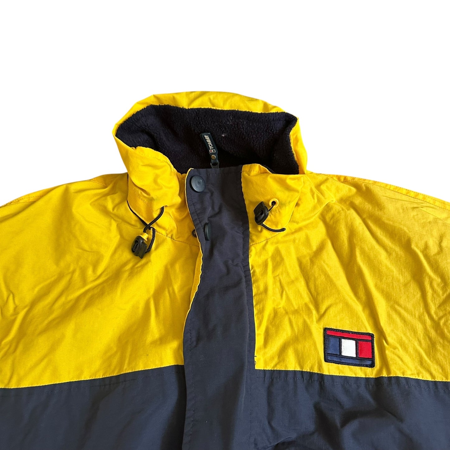 Vintage 90s Tommy Hilfiger Yellow Puffer Coat Jacket Mens Small