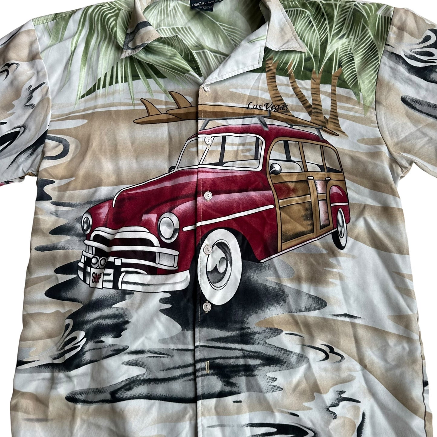 Vintage Oscar Misa 90s Woody Wagon Button Up Mens Large