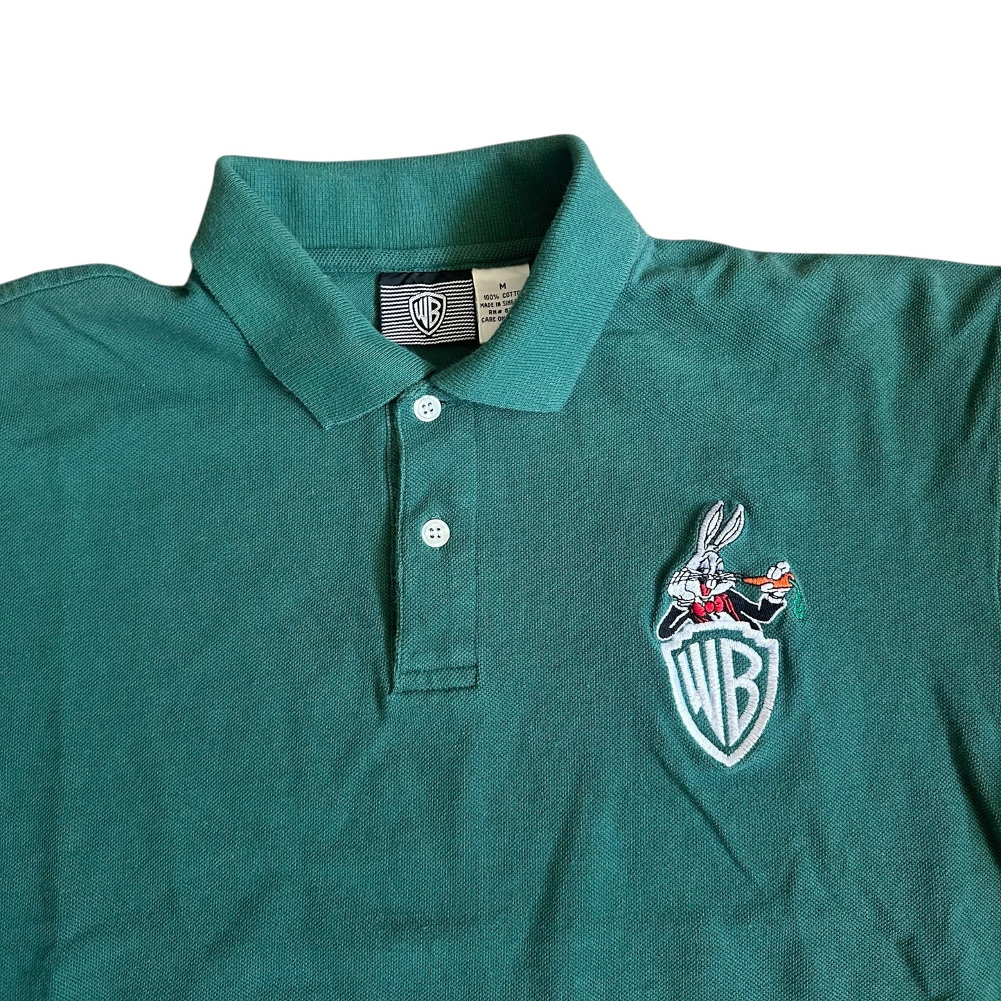 Vintage Warner Bros Cartoon Network Bugs Bunny Green Polo Mens Medium