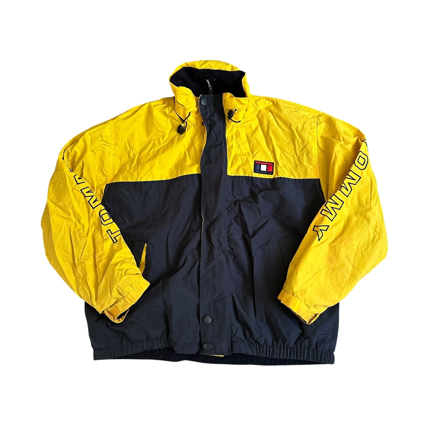 Vintage 90s Tommy Hilfiger Yellow Puffer Coat Jacket Mens Small