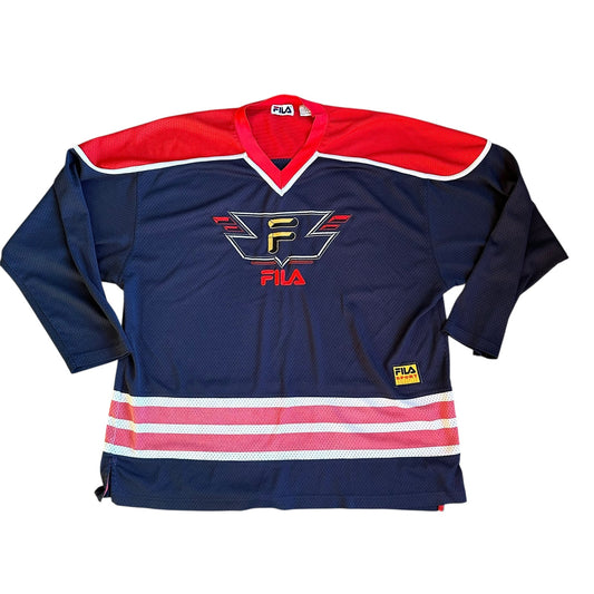 Vintage 90s FiLA Jersey Red Blue XL Hockey Mens
