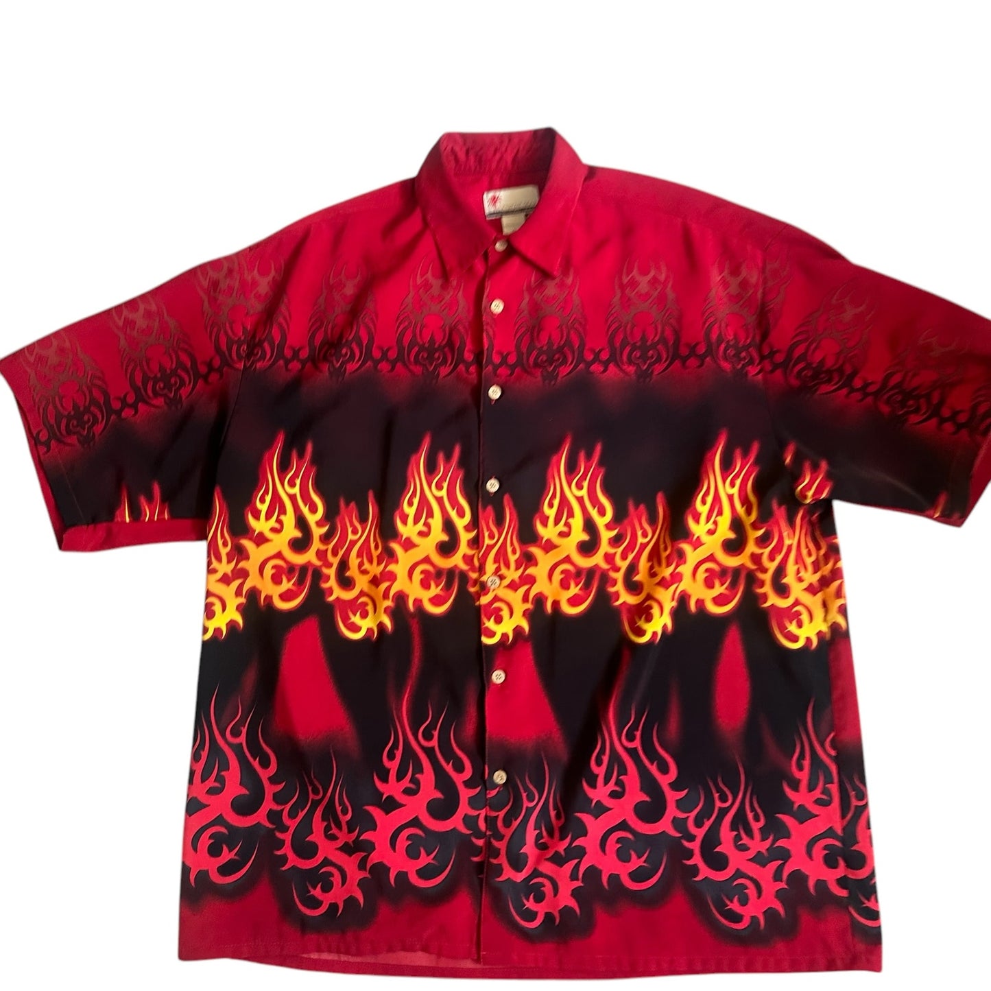 Vintage y2k Guy Fieri Style Flame Button Up Shirt Mens XL