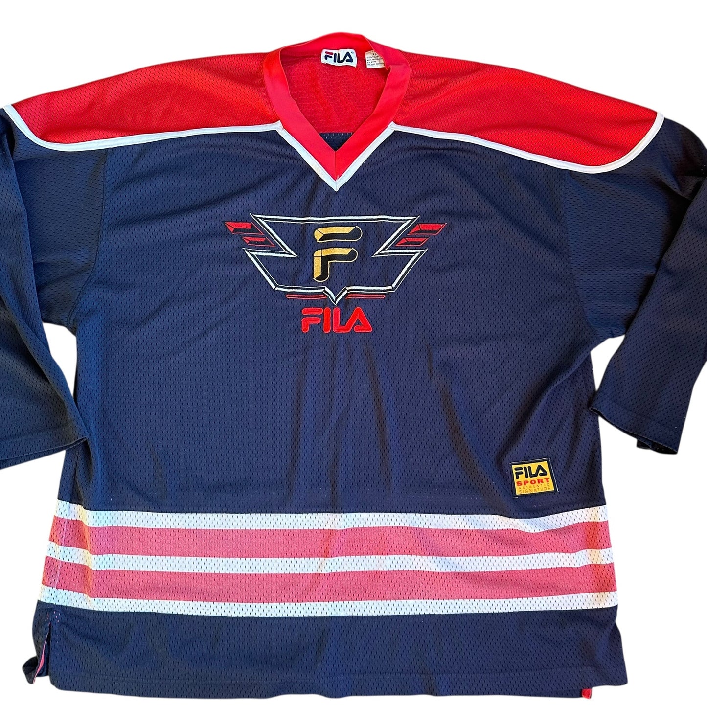 Vintage 90s FiLA Jersey Red Blue XL Hockey Mens