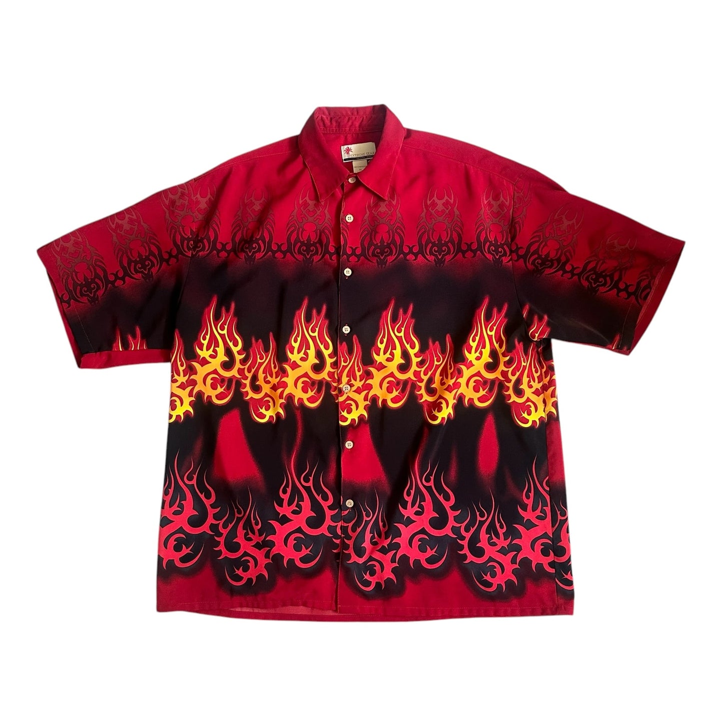 Vintage y2k Guy Fieri Style Flame Button Up Shirt Mens XL