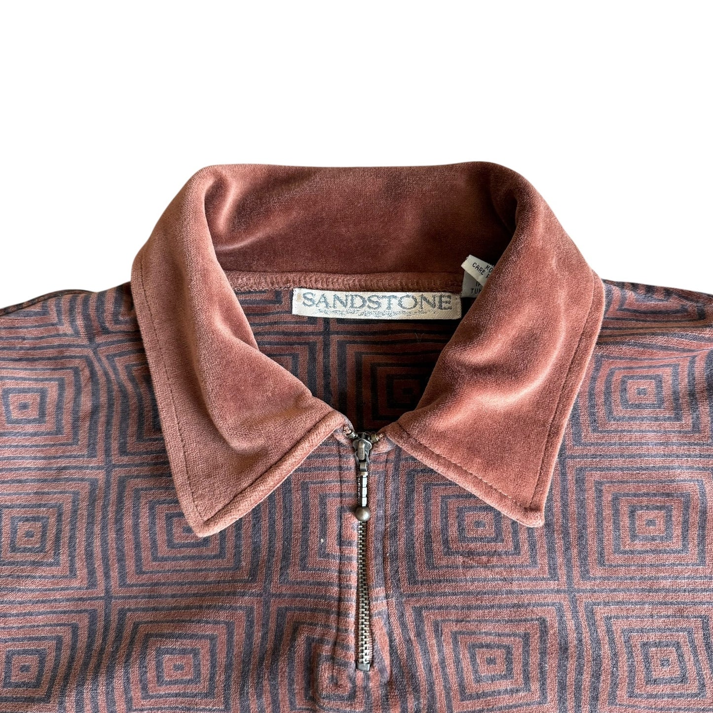 Vintage Sandstone Collar Polo Geometric Mens Medium Shirt