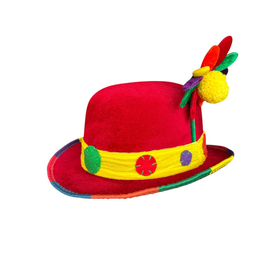 Red Clown Bowler Hat Costume One Size