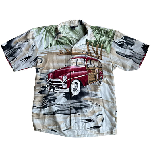 Vintage Oscar Misa 90s Woody Wagon Button Up Mens Large