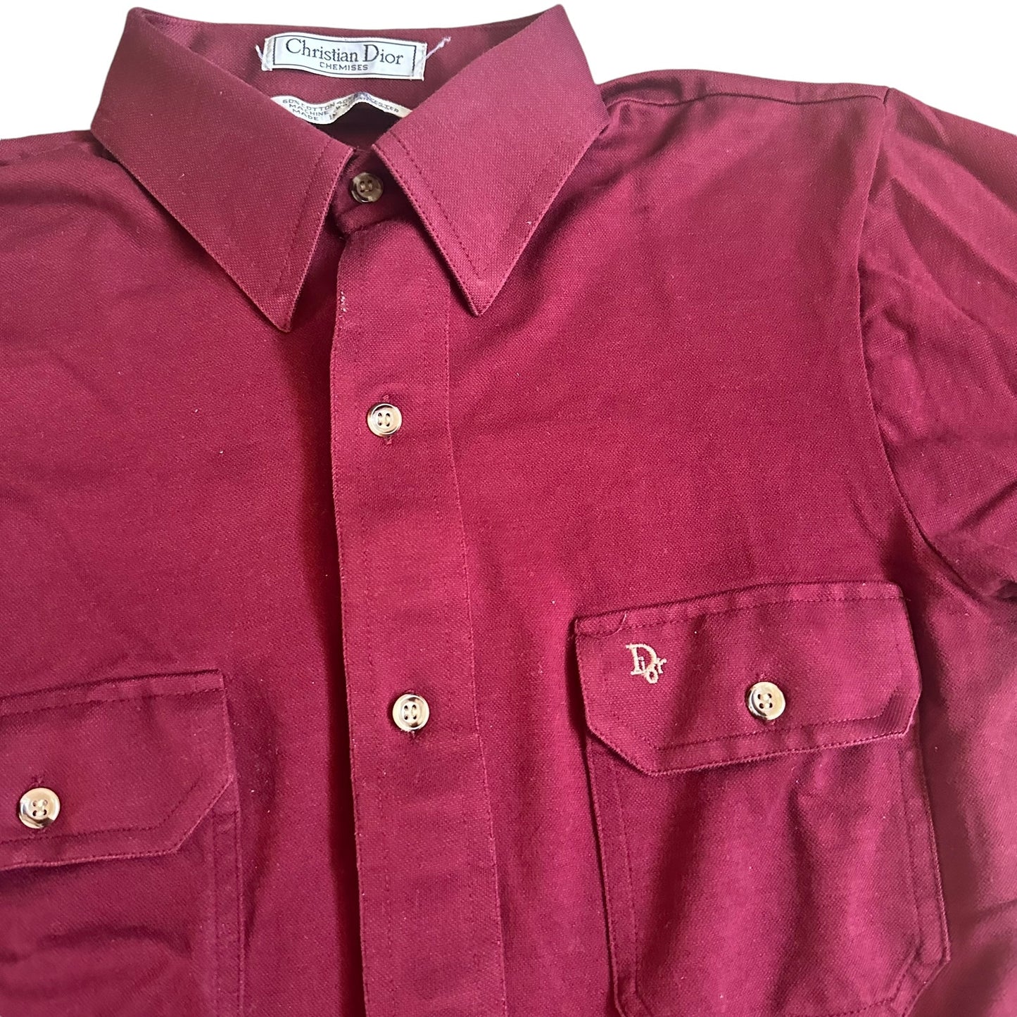 Vintage Christian Dior Chemises Womens Blouse Shirt ButtonUp Burgundy Small