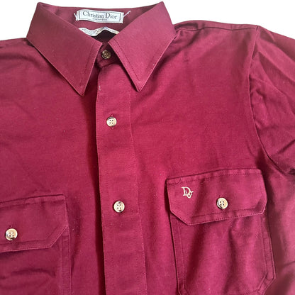 Vintage Christian Dior Chemises Womens Blouse Shirt ButtonUp Burgundy Small