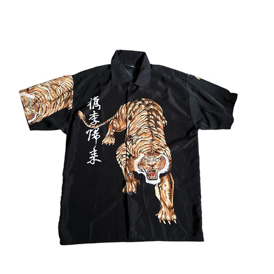KNU Gear Vintage Tiger FullPrint ButtonUp Mens Medium