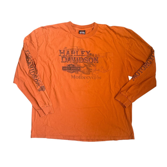 Vintage Harley Davidson Orange LongSleeve Shirt Mens 2XL