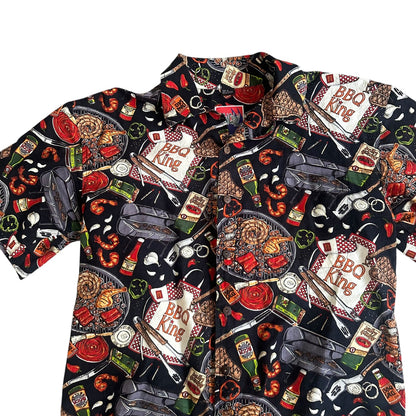 Vintage Dem Crazy BBQ King Button Down Shirt Mens Medium