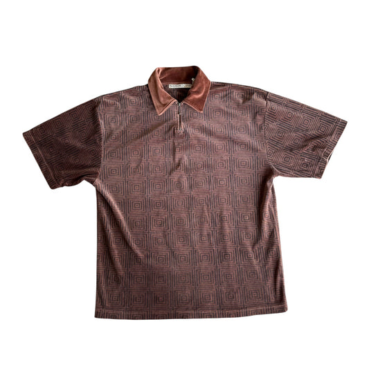 Vintage Sandstone Collar Polo Geometric Mens Medium Shirt