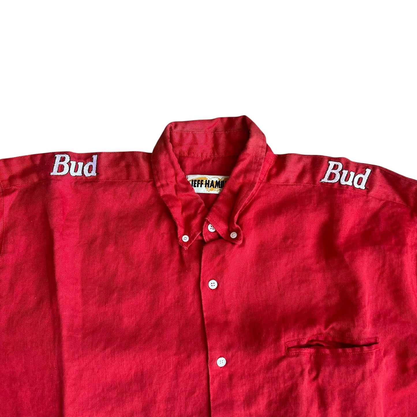 Vintage Bud Budweiser Red Shirt Jeff hamilton Mens 2XL