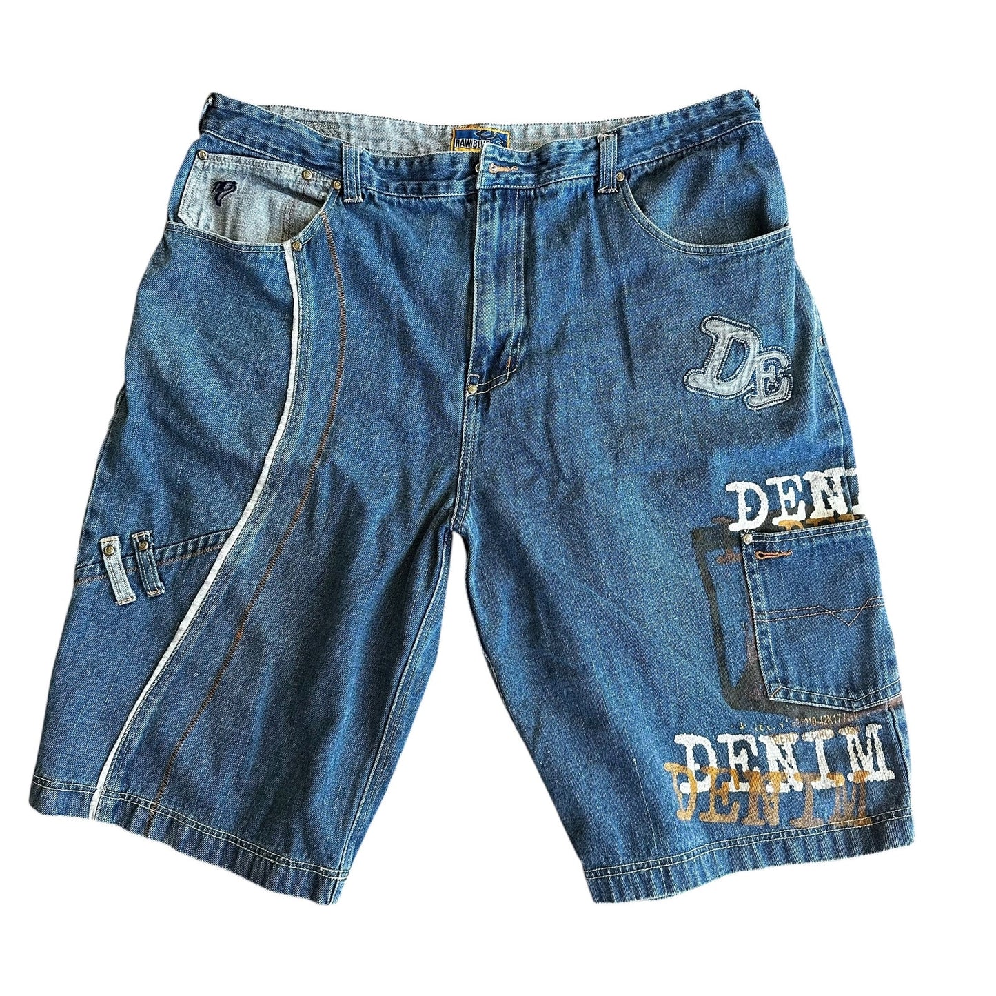 Vintage Raw Blue Denim y2k 2000s Baggy Shorts Jorts Mens 42