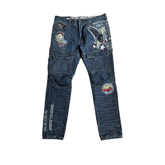 Americana Vintage y2k Patchwork Stacked Denim Jeans Mens 40