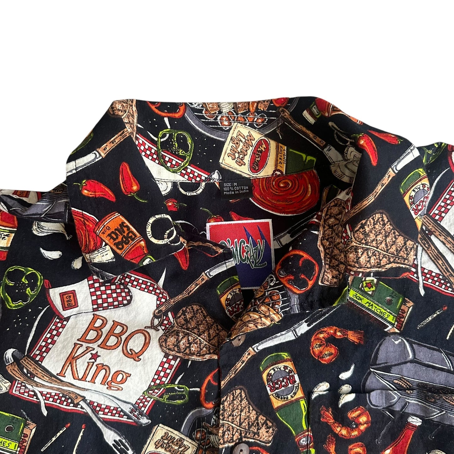 Vintage Dem Crazy BBQ King Button Down Shirt Mens Medium