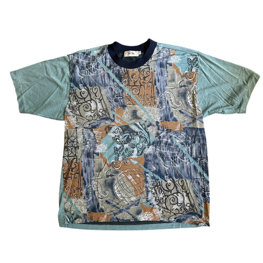 Vintage Be One 90s Multicolor Blue Pattern Geometric T-Shirt Mens Large
