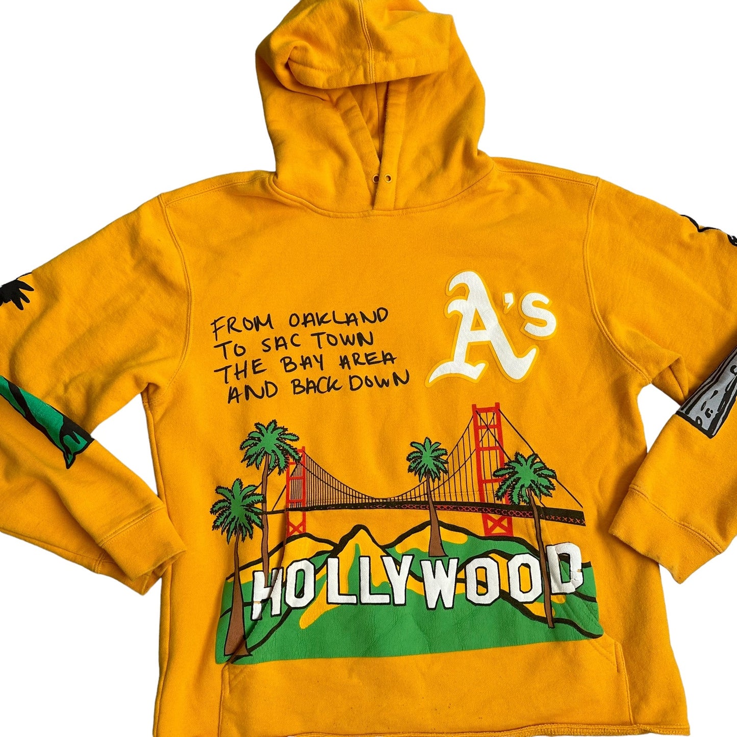 Homme Femme From Oakland to Sac Cali to NY Hoodie Yellow Mens Medium