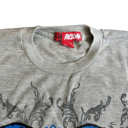 Akuma y2k 2000s Cross Wings Gray Thermal Sweater Mens Large