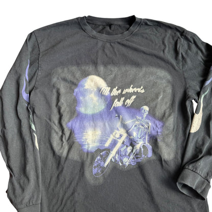 Till The Wheels Fall Off Skeleton Motorcycle Long Sleeve Mens XL