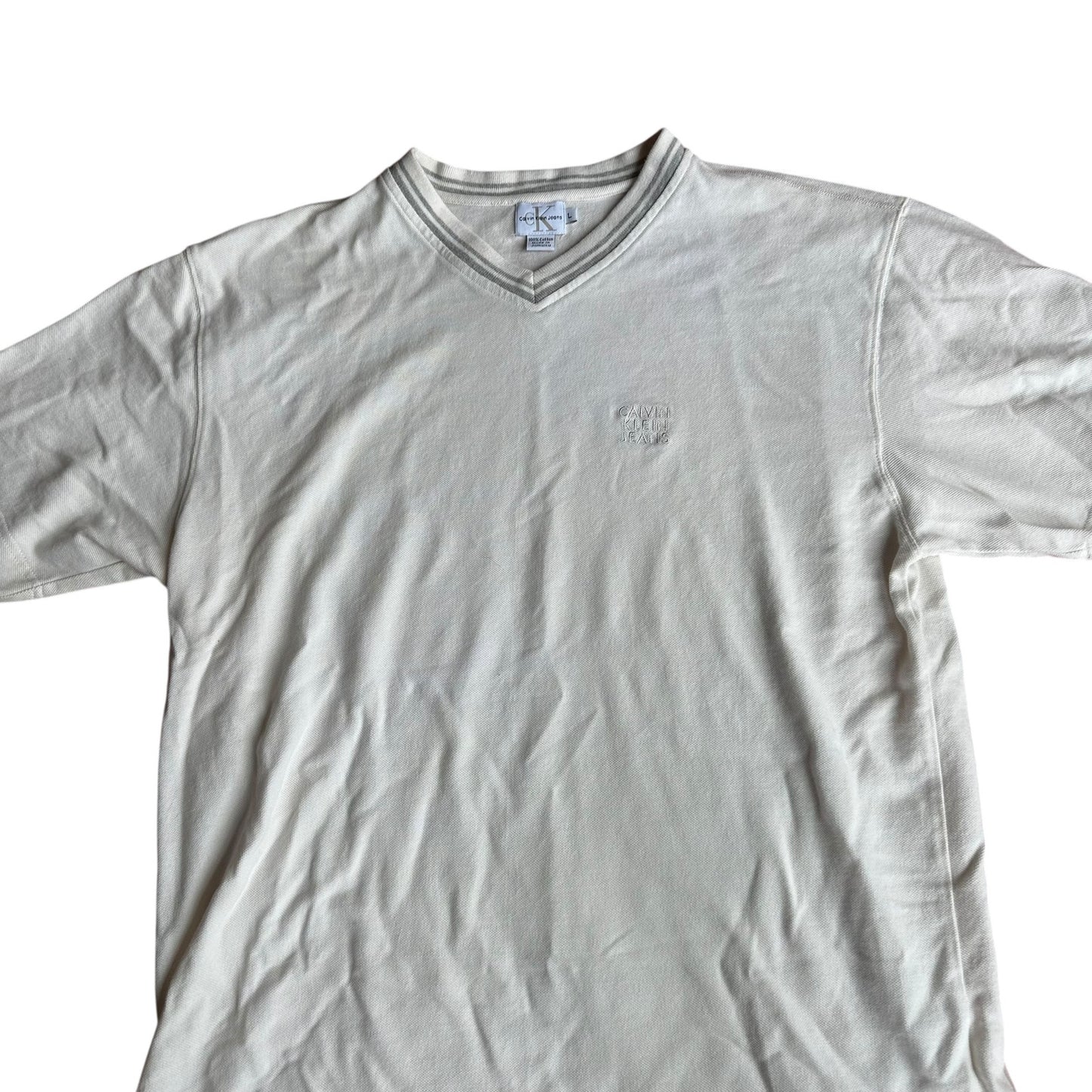 Calvin Klein White Gray V-Neck T-Shirt NWOT Mens Large