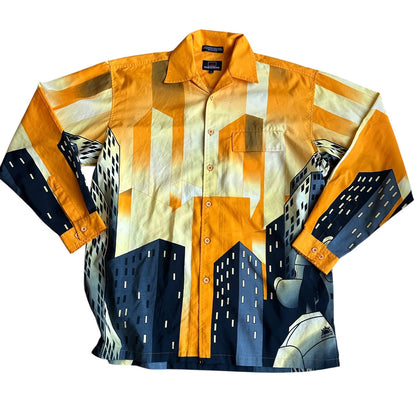 Meoshe 90s y2k AllOverPrint Button Up Shirt Mens LongSleeve Large