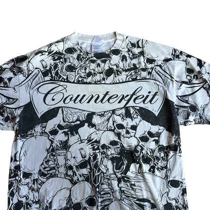 Vintage y2k COUNTERFEIT Skulls AOP T-Shirt Mens XL