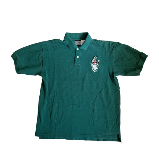 Vintage Warner Bros Cartoon Network Bugs Bunny Green Polo Mens Medium