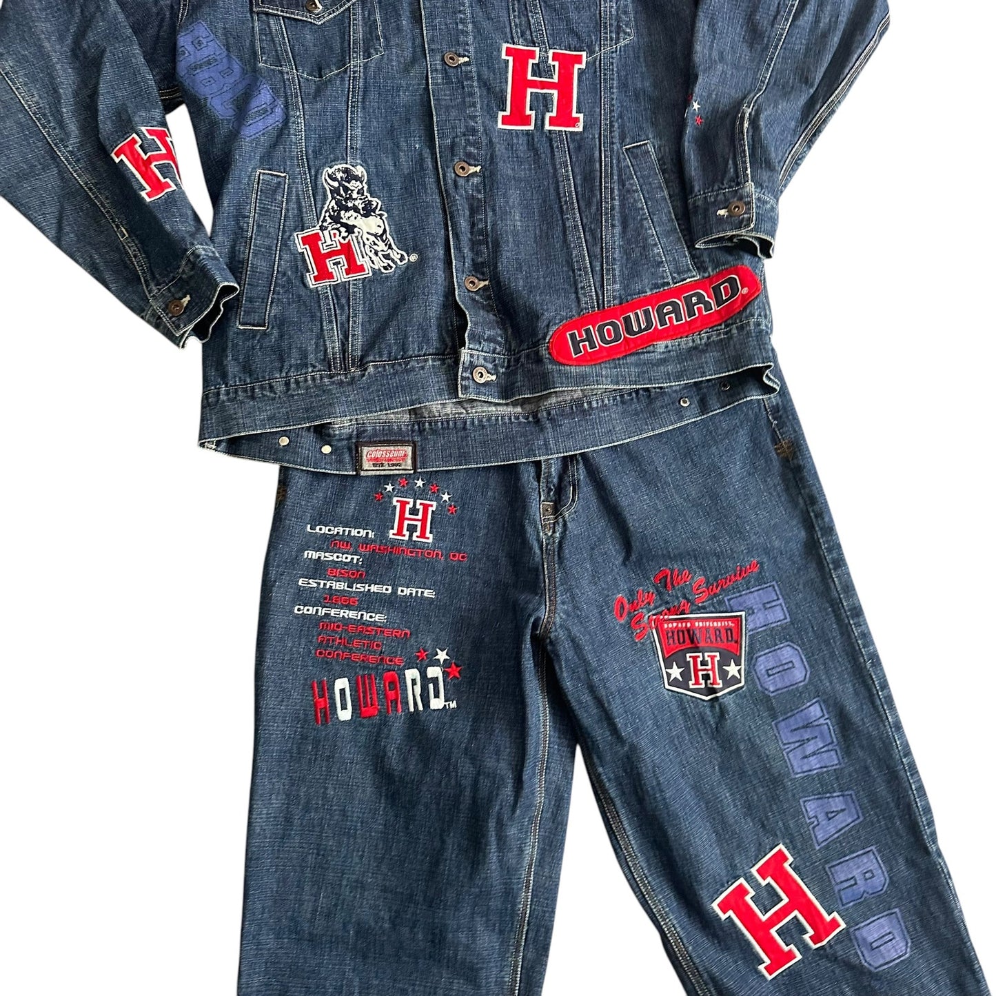 Vintage y2k Howard University HBCU Black Colleges Denim Set Mens XL