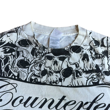 Vintage y2k COUNTERFEIT Skulls AOP T-Shirt Mens XL