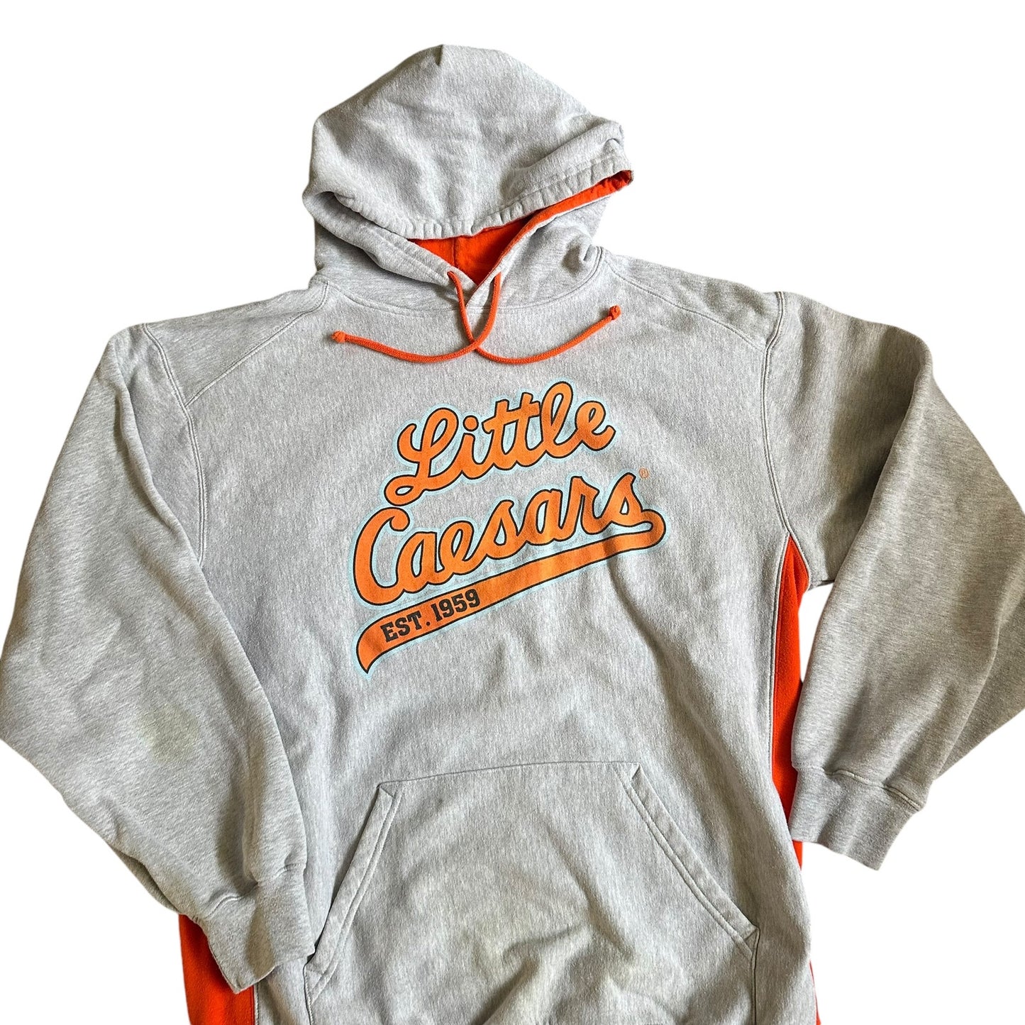 Vintage Little Caesars Pizza Work Hoodie Orange Gray Mens Medium