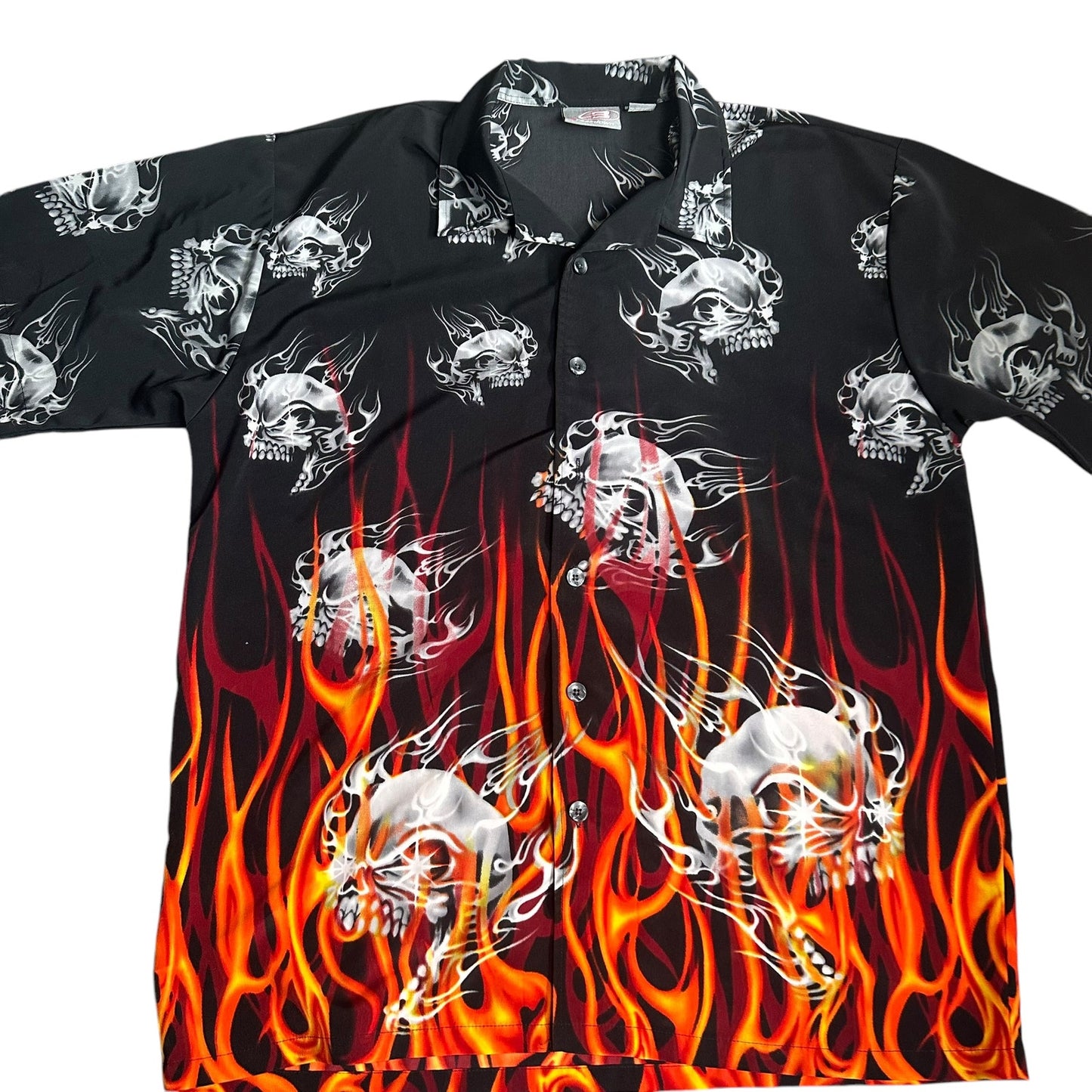 Vintage Breakdown Skull Flame Button Up mens XL