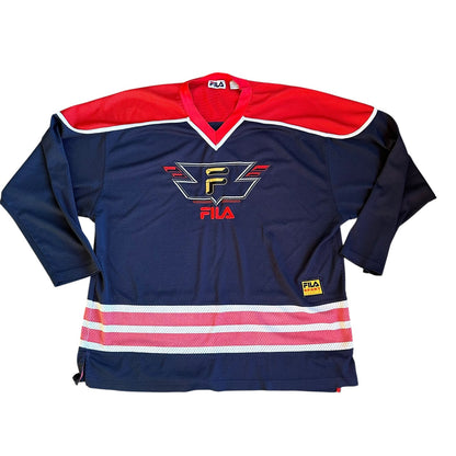 Vintage 90s FiLA Jersey Red Blue XL Hockey Mens