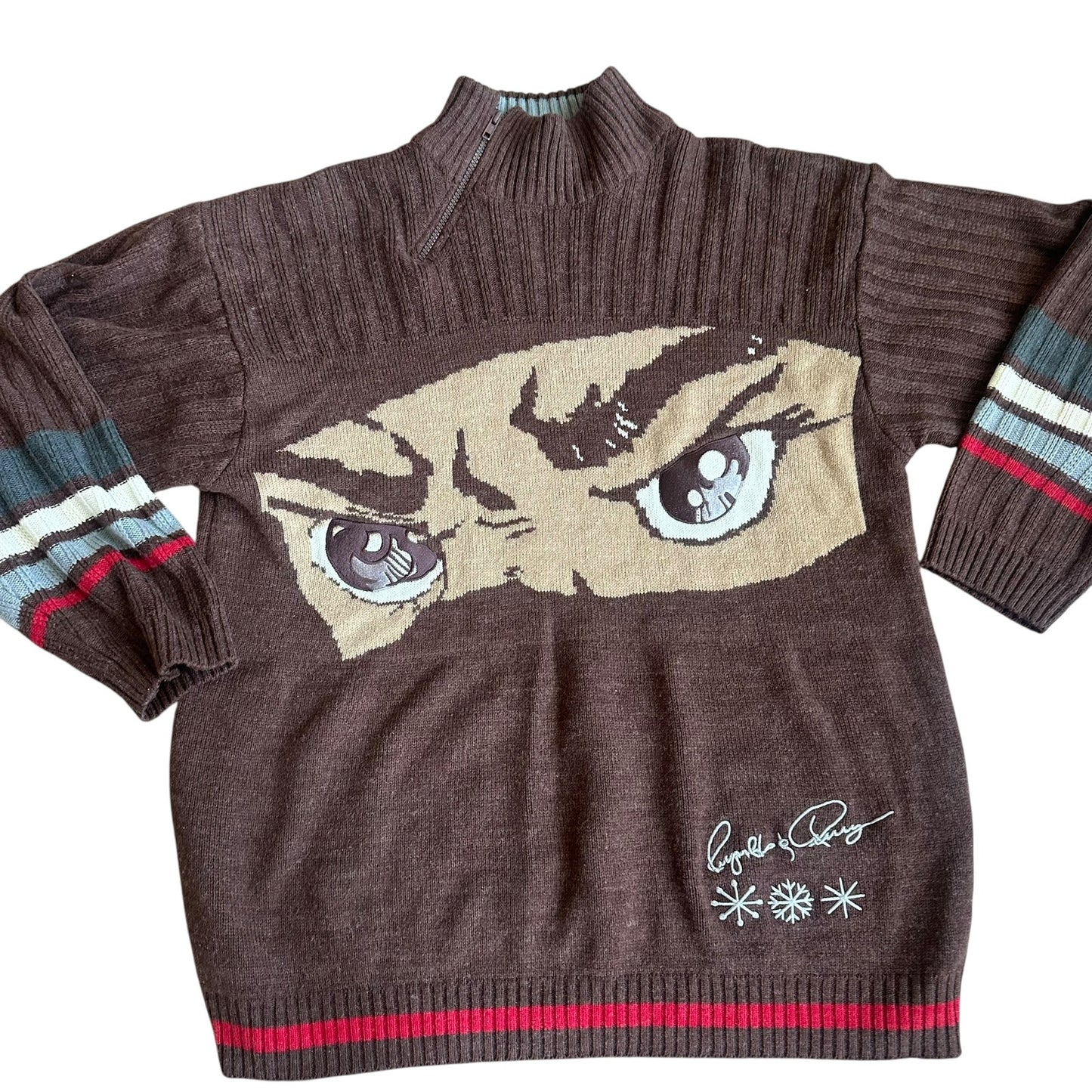 Reynolds Perry Anime Eyes Sweater Crewneck QuarterZip Mens Large