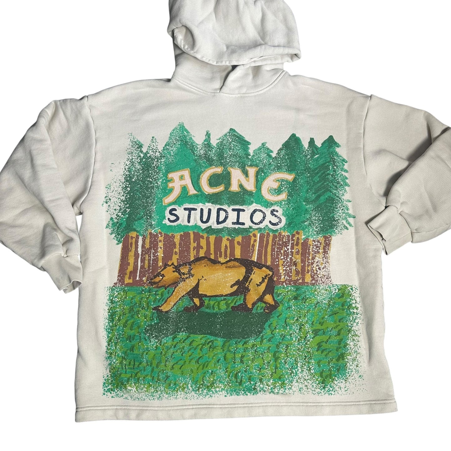 Acne Studios Grant Levy Forest Bear Print Oversized Hoodie Small