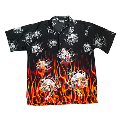 Vintage Breakdown Skull Flame Button Up mens XL