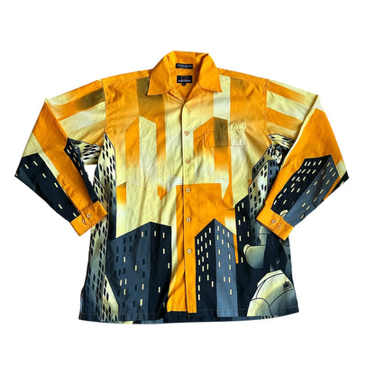 Meoshe 90s y2k AllOverPrint Button Up Shirt Mens LongSleeve Large
