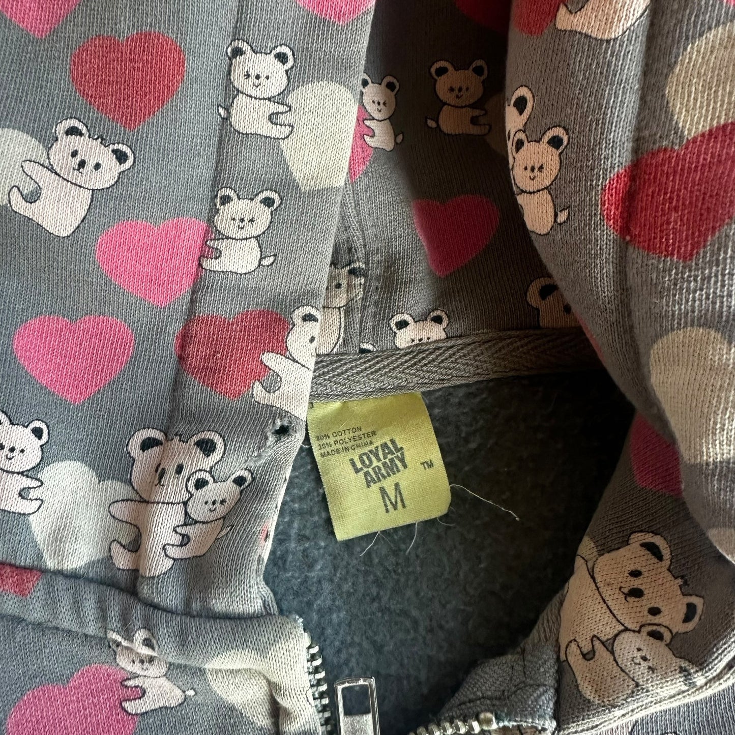 Vintage y2k Loyal Army Pink Hearts Bear Hoodie Womens Medium