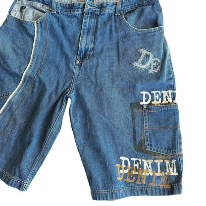 Vintage Raw Blue Denim y2k 2000s Baggy Shorts Jorts Mens 42