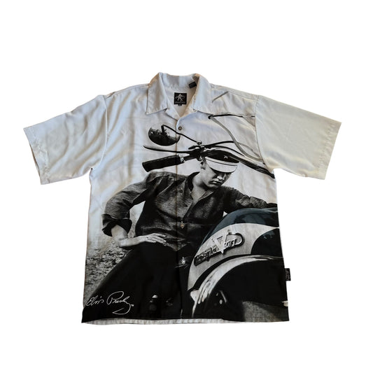 Vintage y2k Elvis Presley Dragonfly ButtonUp AOP Mens XL