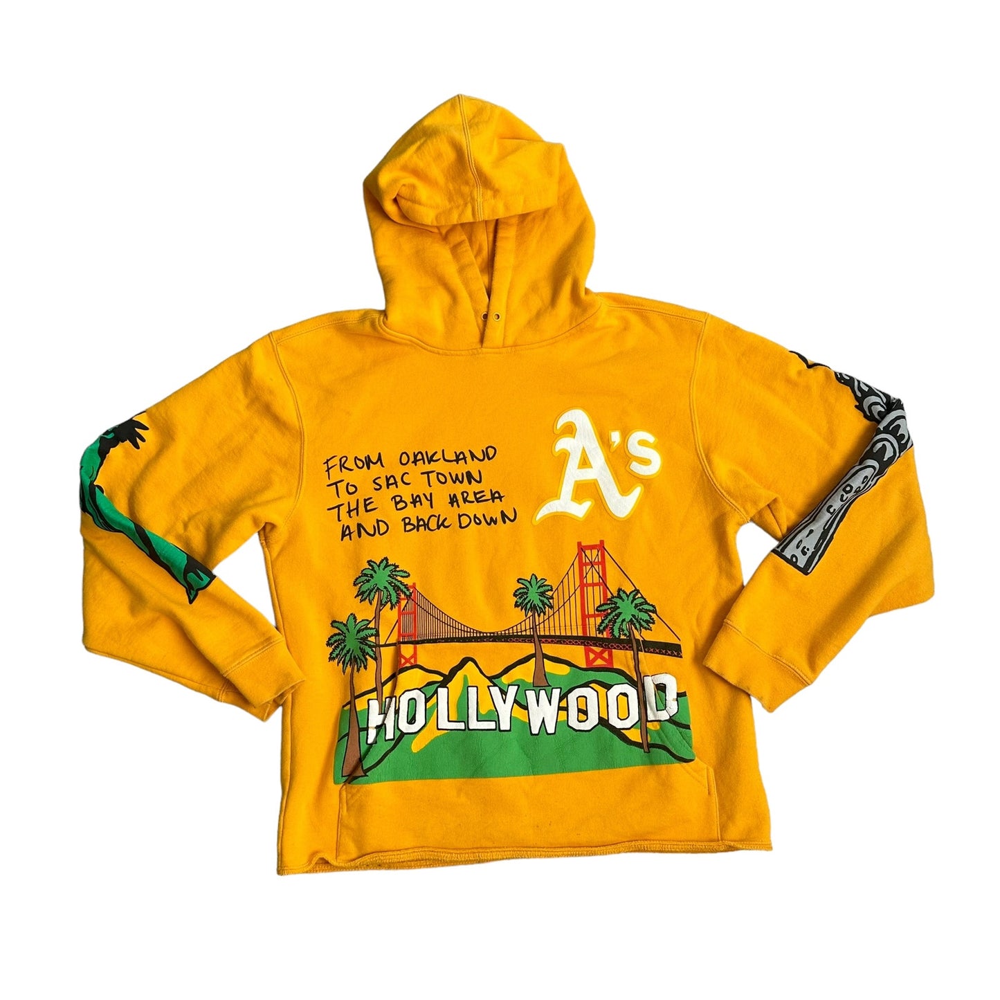 Homme Femme From Oakland to Sac Cali to NY Hoodie Yellow Mens Medium