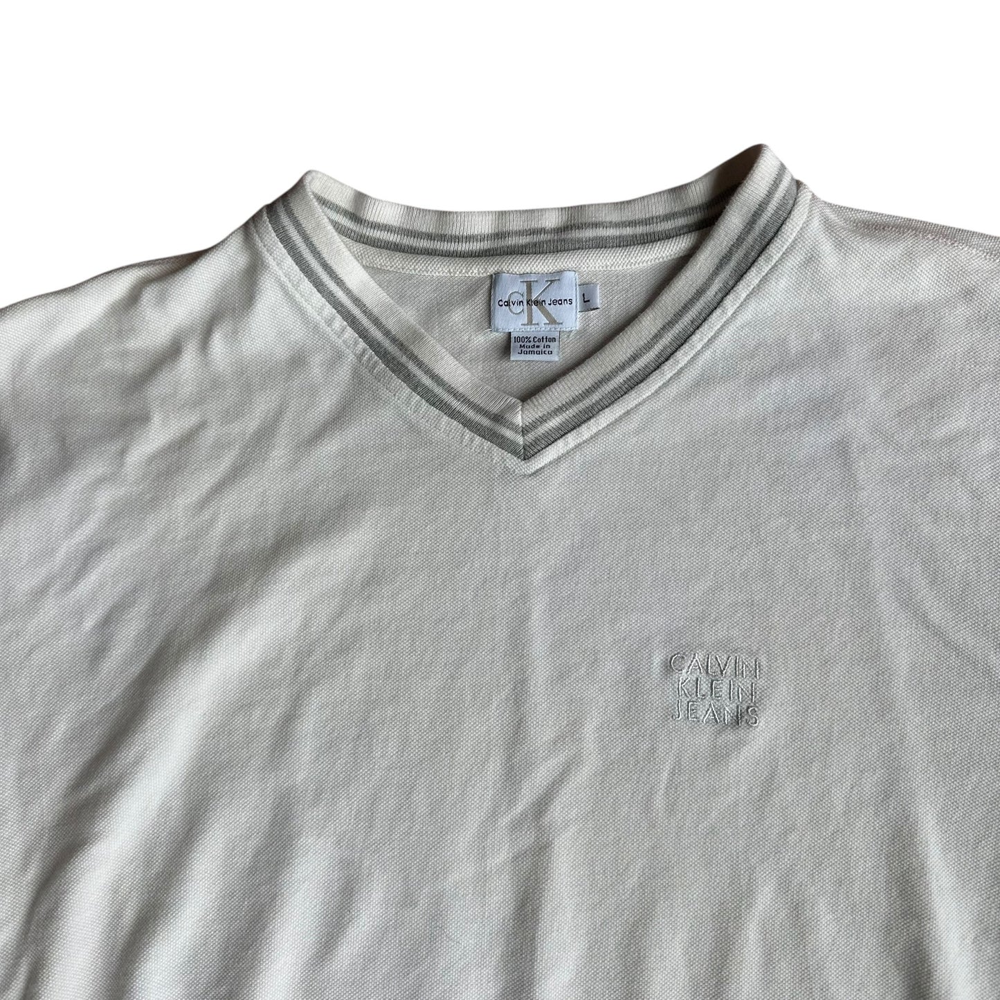 Calvin Klein White Gray V-Neck T-Shirt NWOT Mens Large