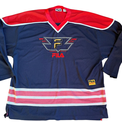 Vintage 90s FiLA Jersey Red Blue XL Hockey Mens