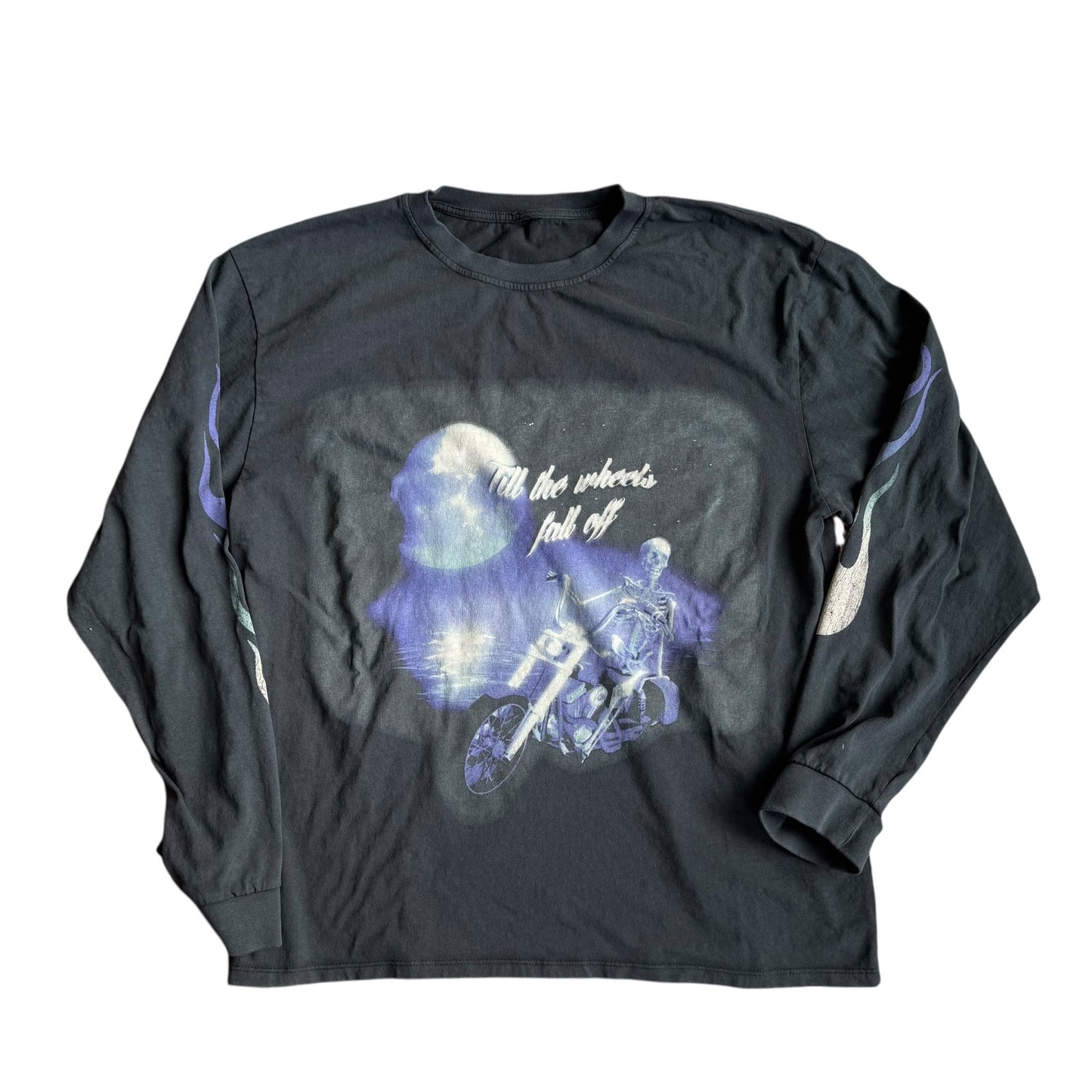 Till The Wheels Fall Off Skeleton Motorcycle Long Sleeve Mens XL