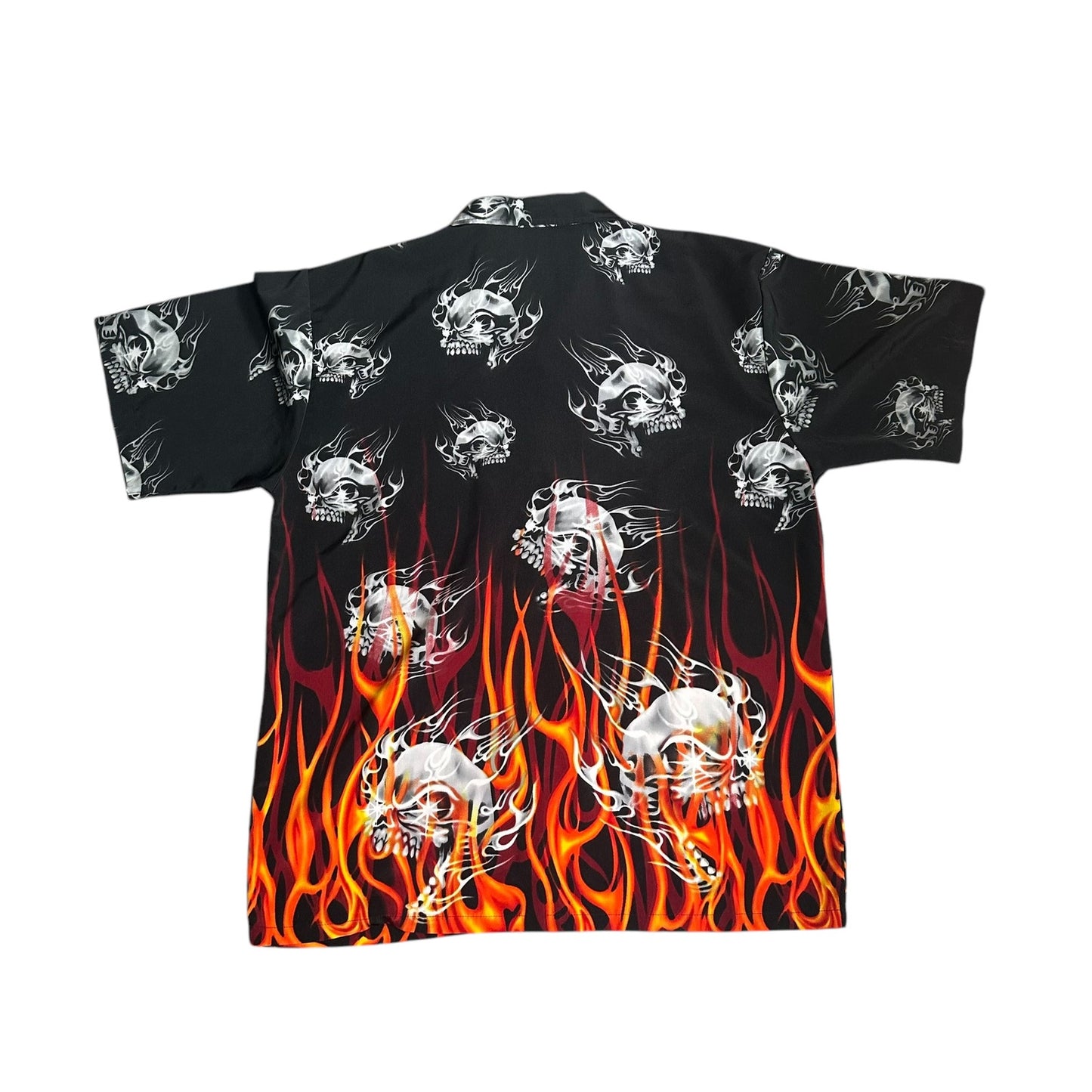 Vintage Breakdown Skull Flame Button Up mens XL