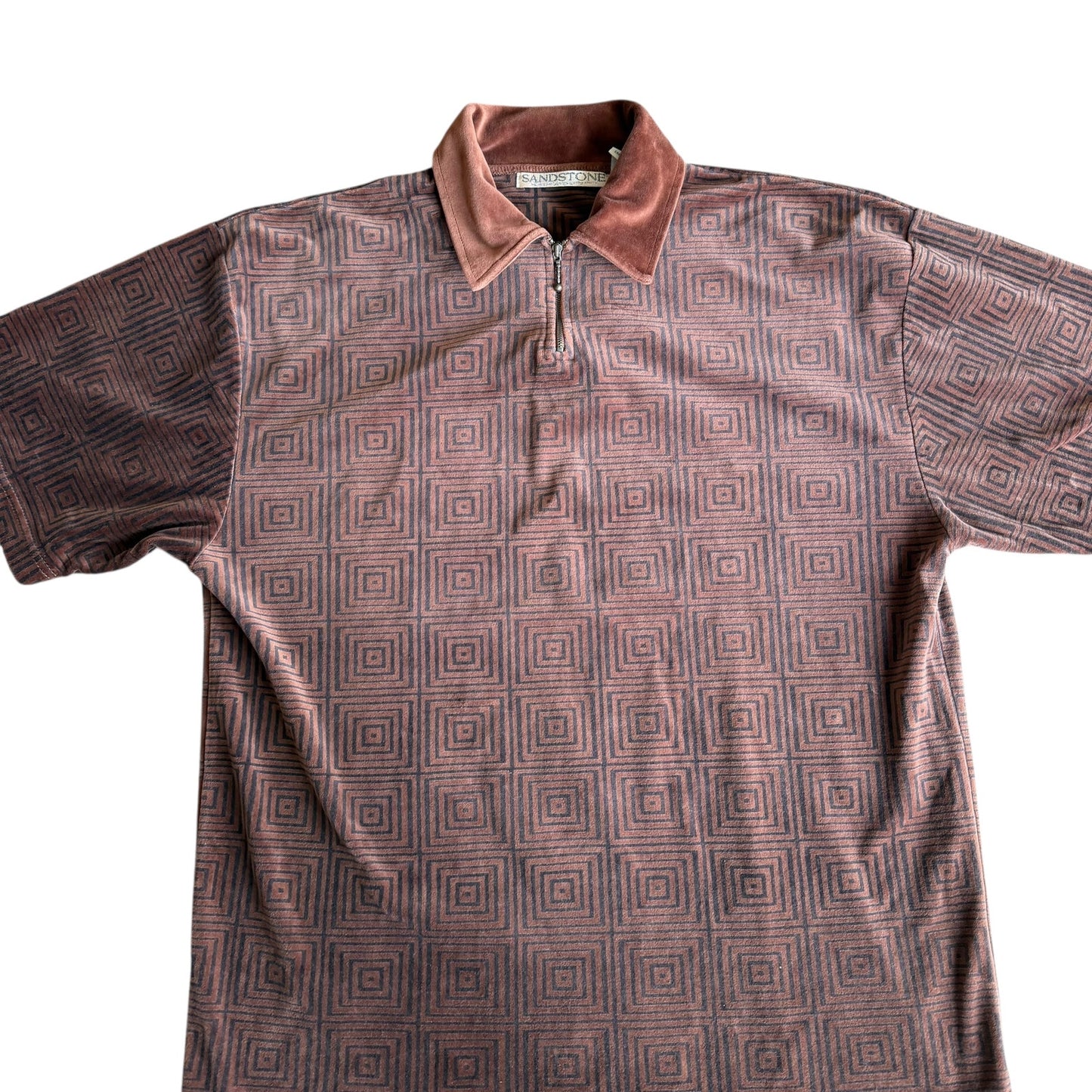 Vintage Sandstone Collar Polo Geometric Mens Medium Shirt