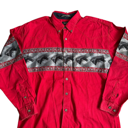 Vintage y2k Rodeo DoubleSided Western Red ButtonUp Mens XL