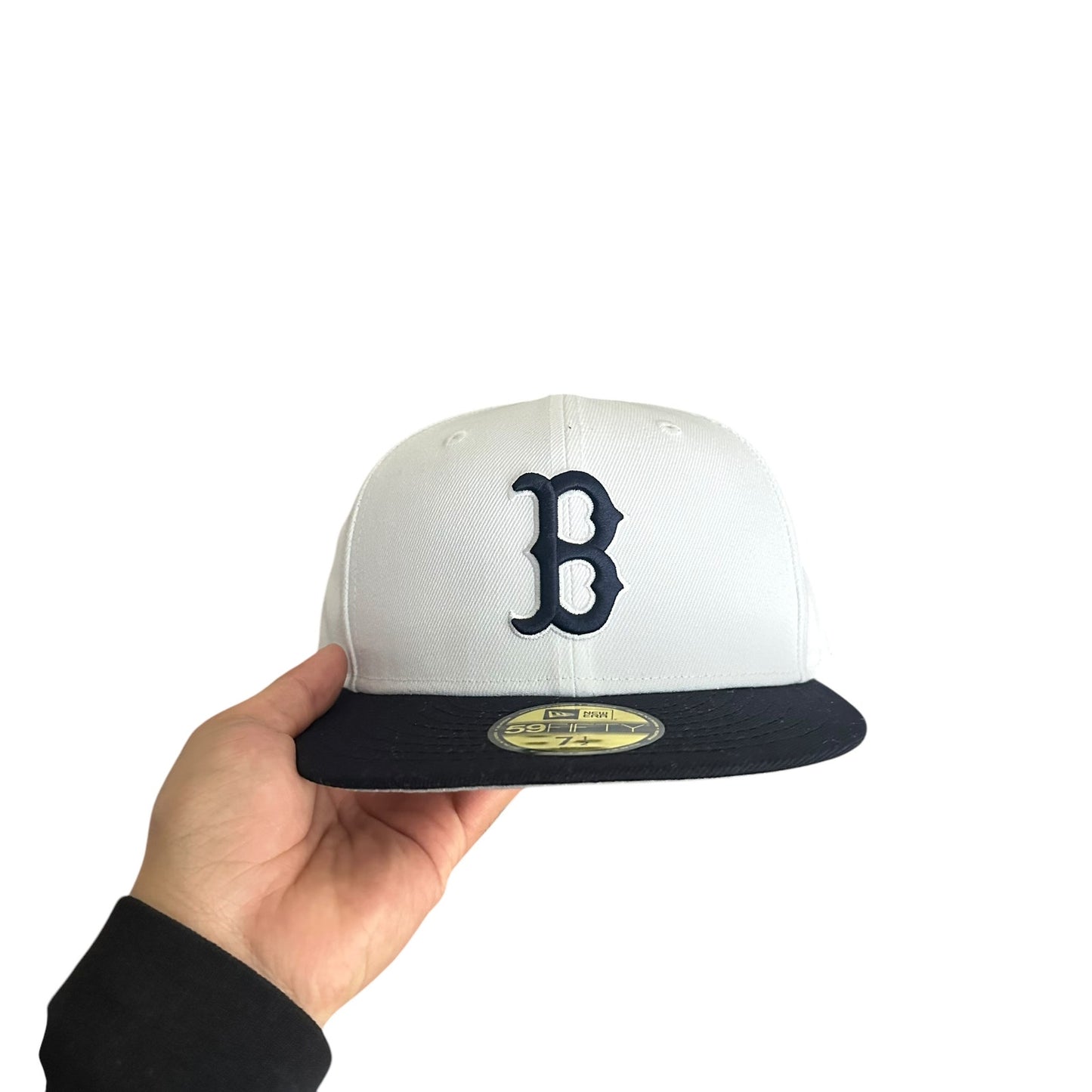 Boston RedSox White Black Fitted Cap NewEra Hat Mens 7 1/2